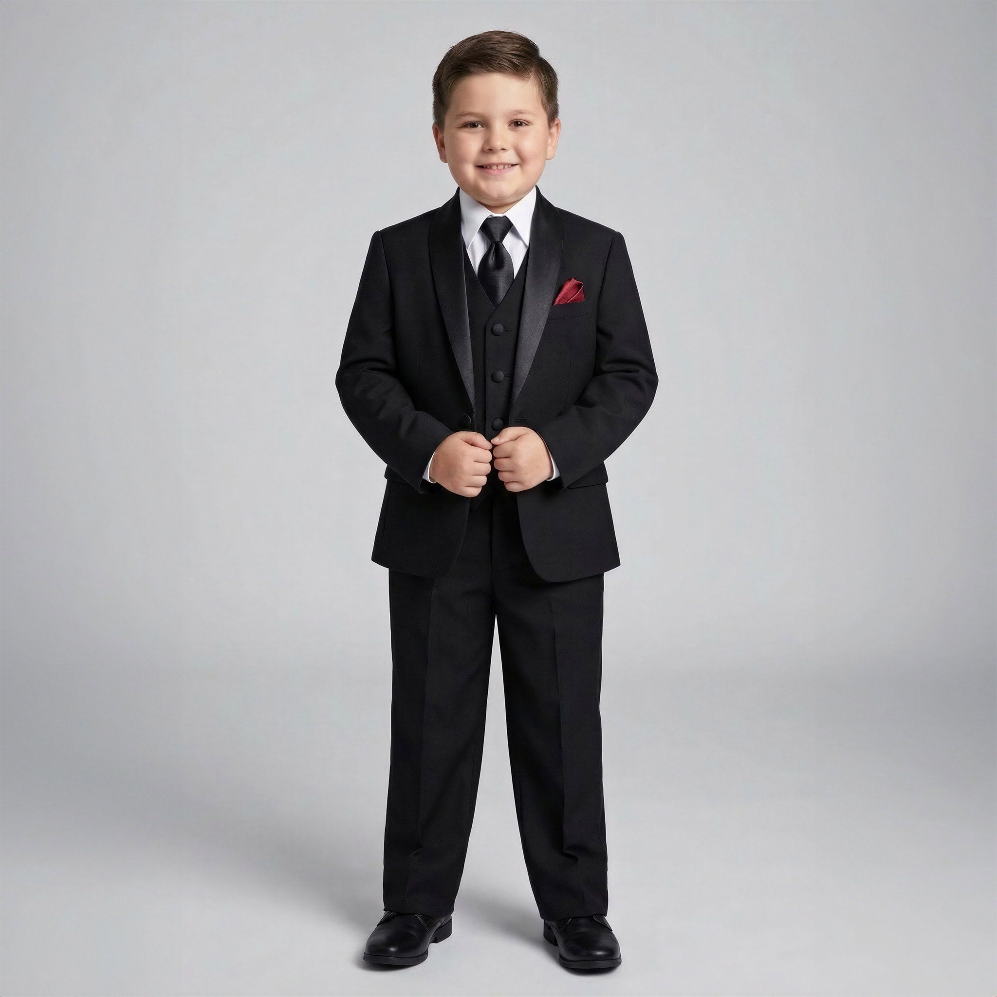 Boys Husky Black Tuxedo with Satin Shawl Lapel Secondary image