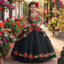 Black & Red or Ivory & Red Charro-Inspired Girl’s Ball Gown with Red Rose Embroidery