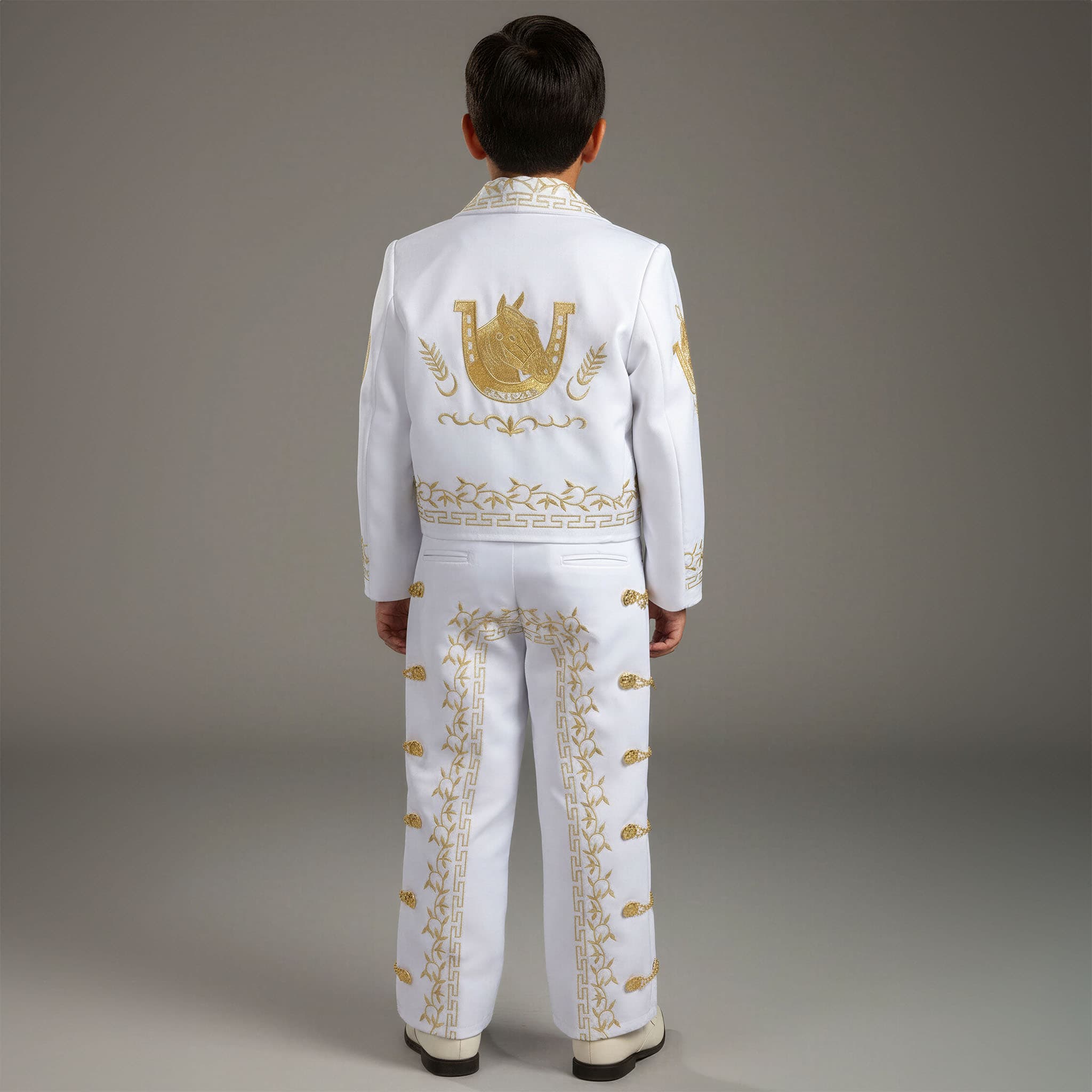 White & Gold Boys Charro Suit with Sombrero – Traditional Mariachi Outfit Secondary image