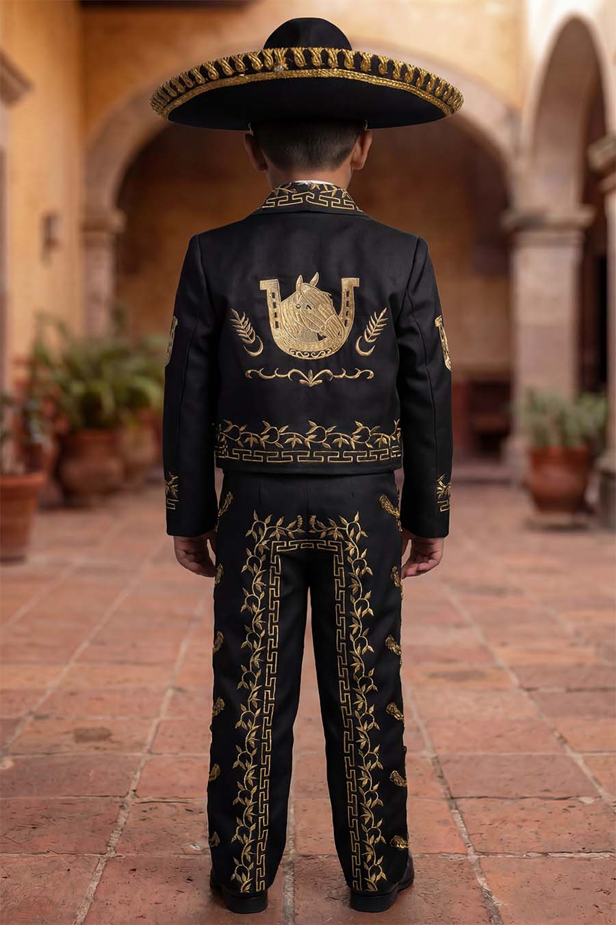 Boys Black Gold Charro Suit with Sombrero | Mexican Mariachi Outfit | Fiesta, Wedding & Charro Costume