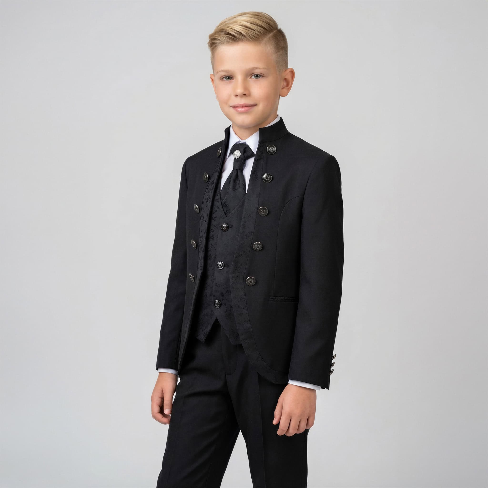 Boy's Jacquard Elegant tuxedo in black or Navy blue Secondary image