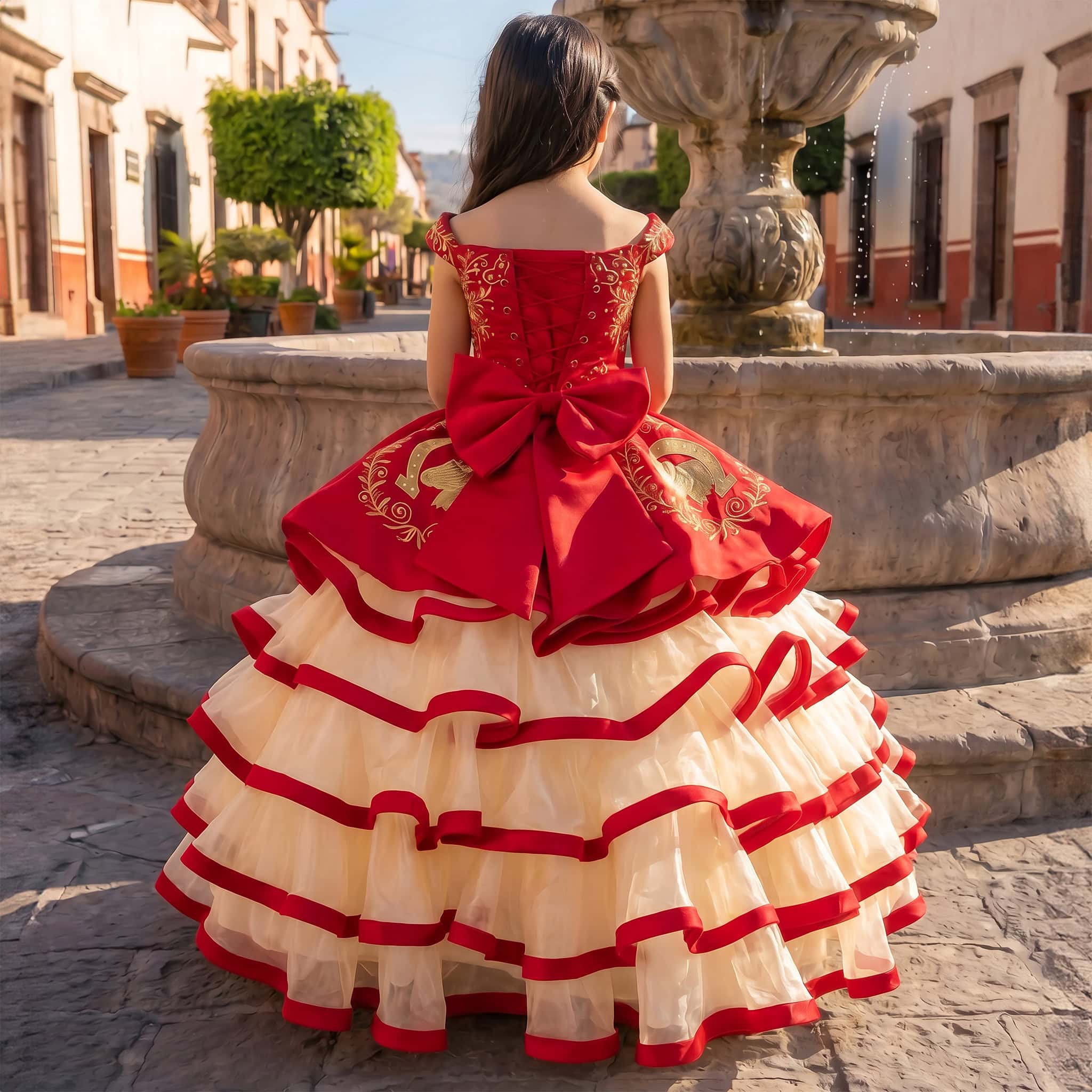 Girls Charro Dress with Removable Champagne Ruffle Skirt Secondary image